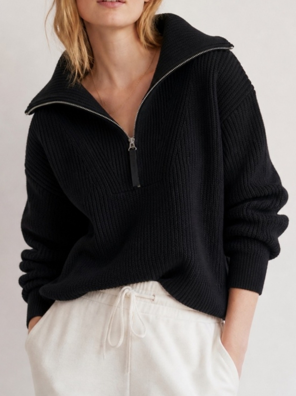 Lou & Grey Half Zip Knit Sweater Black Size XL